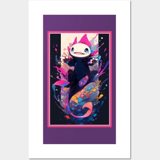 Cute Axolotl Anime Art Design | Cute Animals | Axolotl Hentaii Chibi Kawaii Design Posters and Art